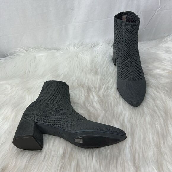 Eileen Fisher NWOT Honey Sock Block Heel Stretch Knit Grey Ankle Booties… - Picture 2 of 7